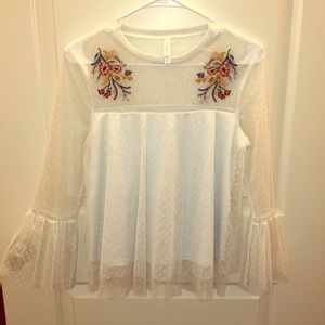 Xhilaration White Lace Blouse with Floral Patches